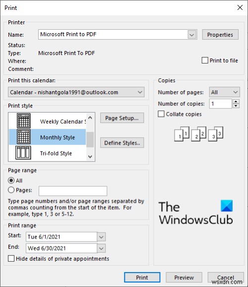 Windows11/10でOutlookカレンダーを印刷する方法 