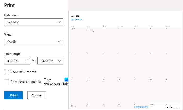 Windows11/10でOutlookカレンダーを印刷する方法 