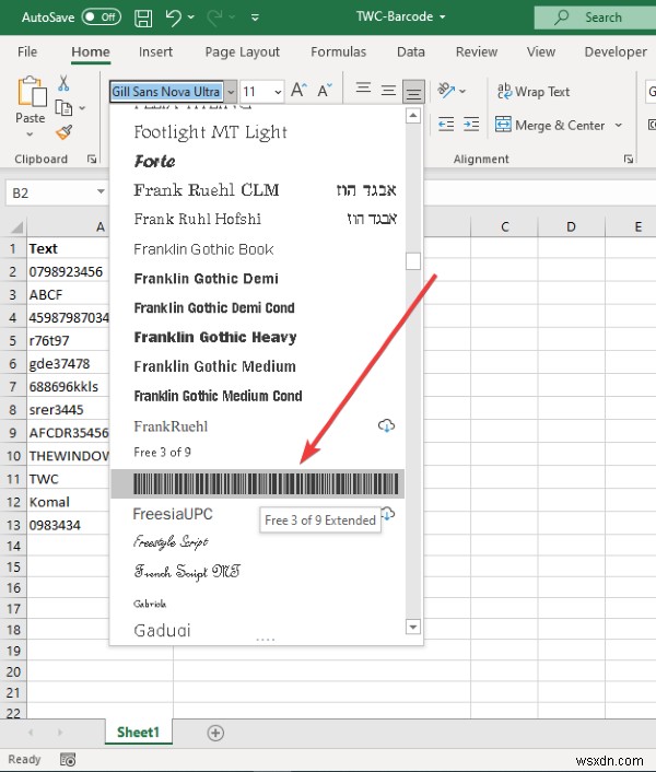 MicrosoftExcelでバーコードを生成する方法 