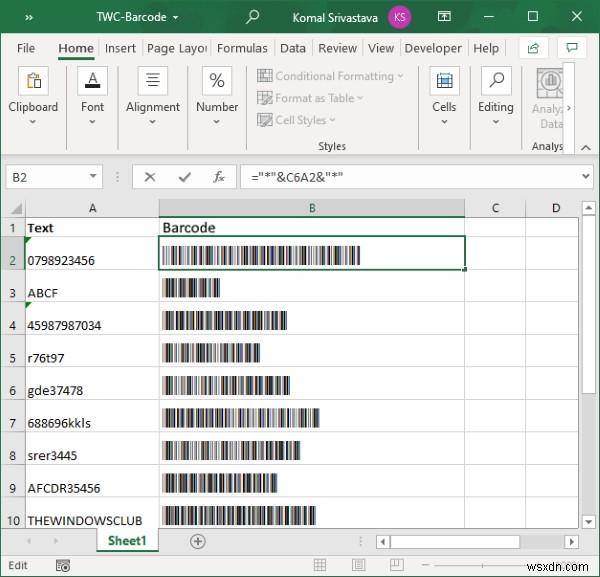 MicrosoftExcelでバーコードを生成する方法 