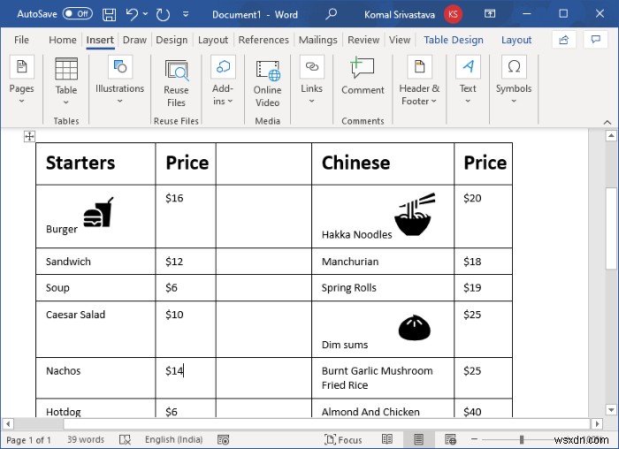 MicrosoftWordでレストランメニューを作成する方法 