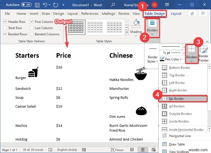 MicrosoftWordでレストランメニューを作成する方法 