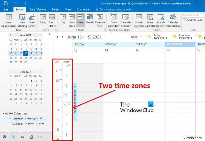 Outlookカレンダーで2つのタイムゾーンを表示する方法 