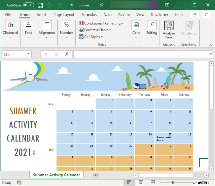 MicrosoftExcelでカレンダーを作成する方法 