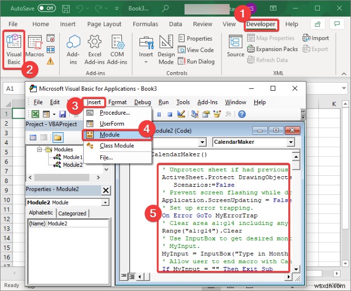 MicrosoftExcelでカレンダーを作成する方法 