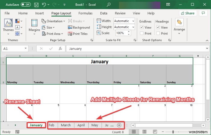 MicrosoftExcelでカレンダーを作成する方法 