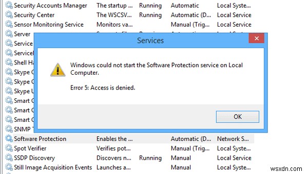 Windowsはローカルコンピューターでソフトウェア保護サービスを開始できませんでした 
