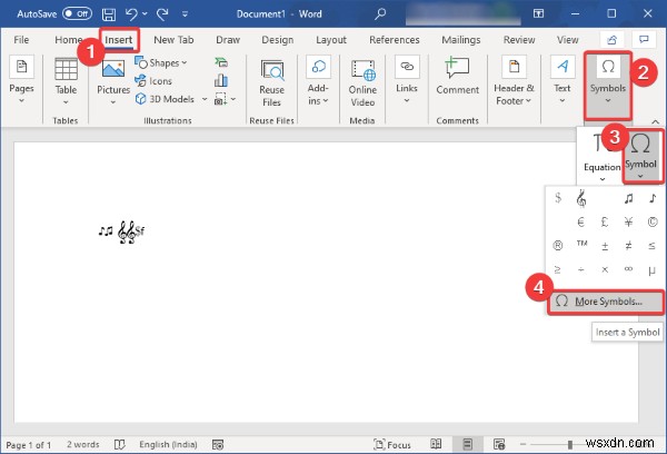 MicrosoftWordに音符と記号を挿入する方法 