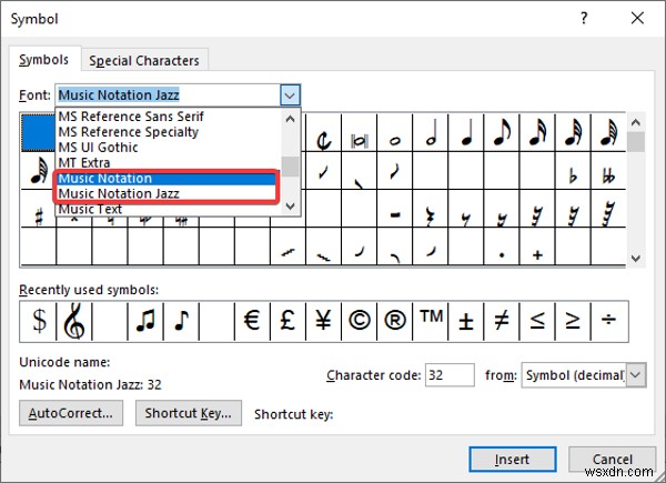 MicrosoftWordに音符と記号を挿入する方法 