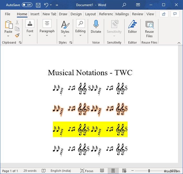 MicrosoftWordに音符と記号を挿入する方法 