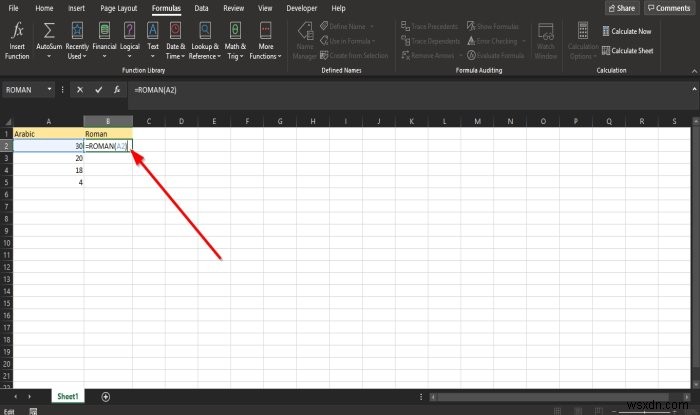 MicrosoftExcelでROMAN関数を使用する方法 