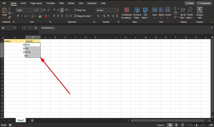 MicrosoftExcelでROMAN関数を使用する方法 