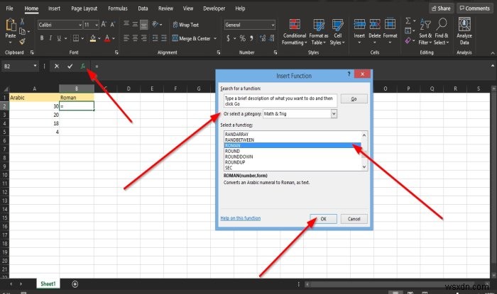 MicrosoftExcelでROMAN関数を使用する方法 