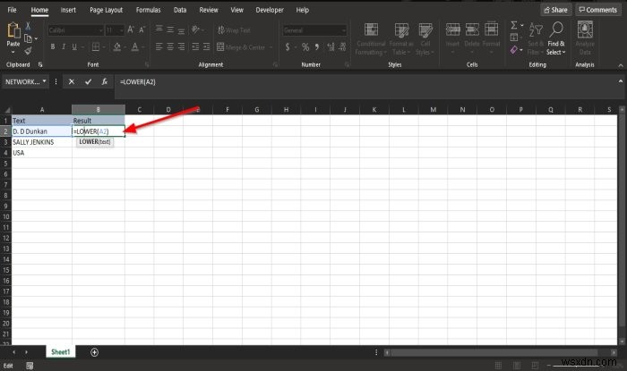 ExcelでLowerおよびUpper関数を使用してテキストの大文字と小文字を変更する方法 