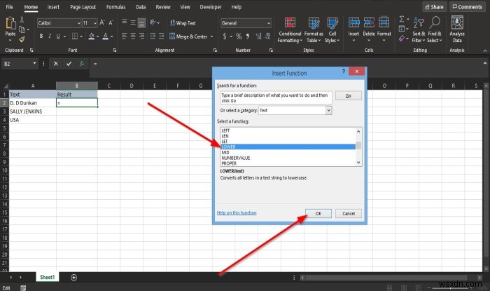 ExcelでLowerおよびUpper関数を使用してテキストの大文字と小文字を変更する方法 