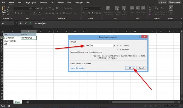 ExcelでLowerおよびUpper関数を使用してテキストの大文字と小文字を変更する方法 