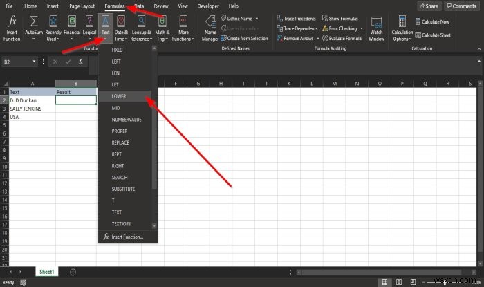 ExcelでLowerおよびUpper関数を使用してテキストの大文字と小文字を変更する方法 