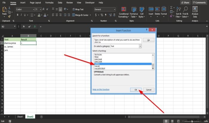 ExcelでLowerおよびUpper関数を使用してテキストの大文字と小文字を変更する方法 