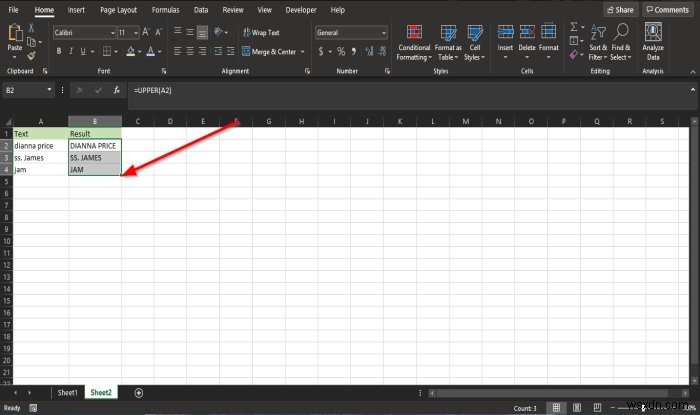 ExcelでLowerおよびUpper関数を使用してテキストの大文字と小文字を変更する方法 