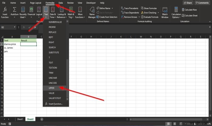 ExcelでLowerおよびUpper関数を使用してテキストの大文字と小文字を変更する方法 