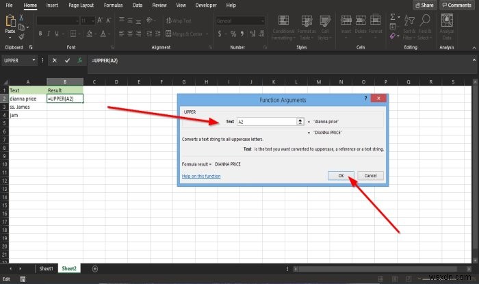 ExcelでLowerおよびUpper関数を使用してテキストの大文字と小文字を変更する方法 