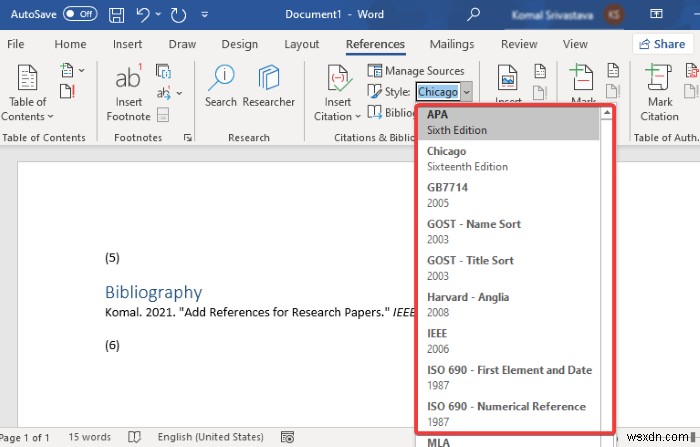 MicrosoftWordに引用とレファレンスを挿入する方法 