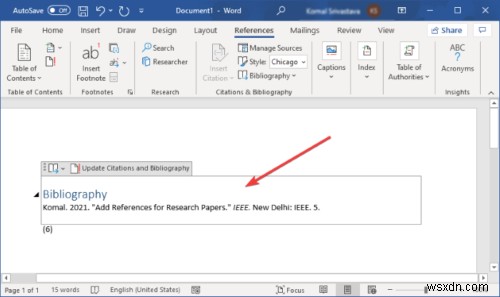 MicrosoftWordに引用とレファレンスを挿入する方法 