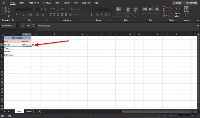 MicrosoftExcelでMIDおよびMIDB関数を使用する方法 