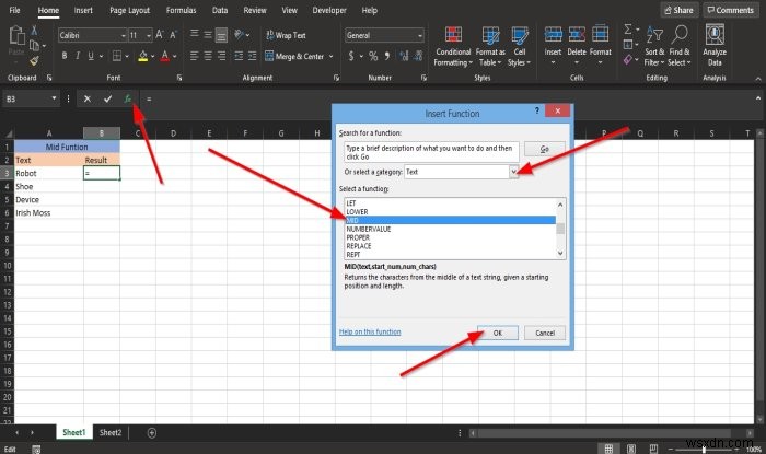 MicrosoftExcelでMIDおよびMIDB関数を使用する方法 