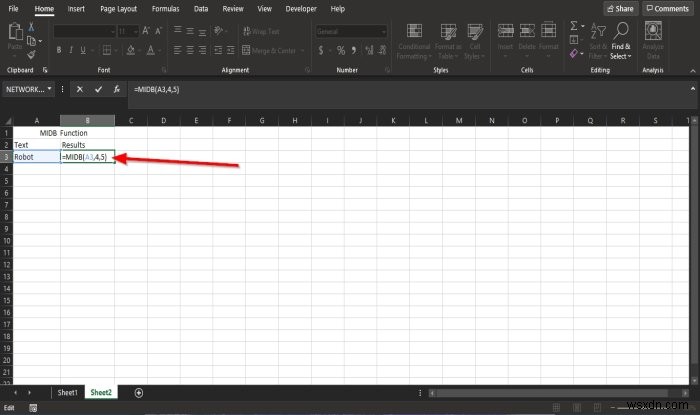 MicrosoftExcelでMIDおよびMIDB関数を使用する方法 