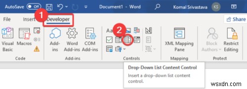 MicrosoftWordでドロップダウンリストを作成する方法 