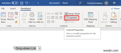 MicrosoftWordでドロップダウンリストを作成する方法 