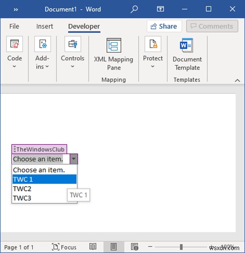 MicrosoftWordでドロップダウンリストを作成する方法 