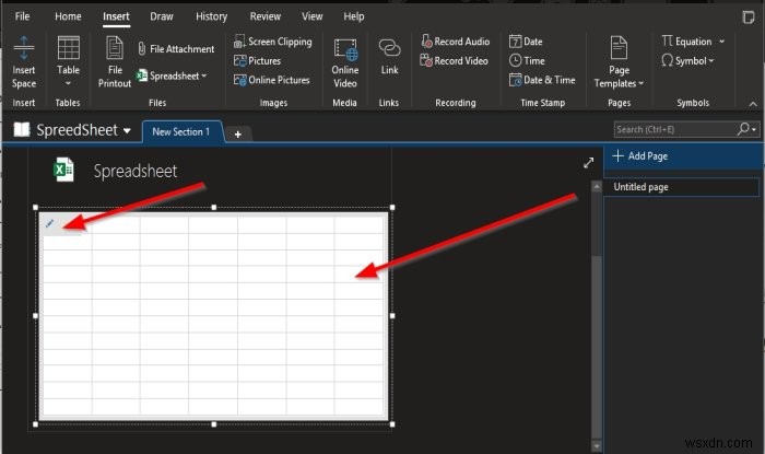 OneNoteにExcelスプレッドシートを挿入する方法 