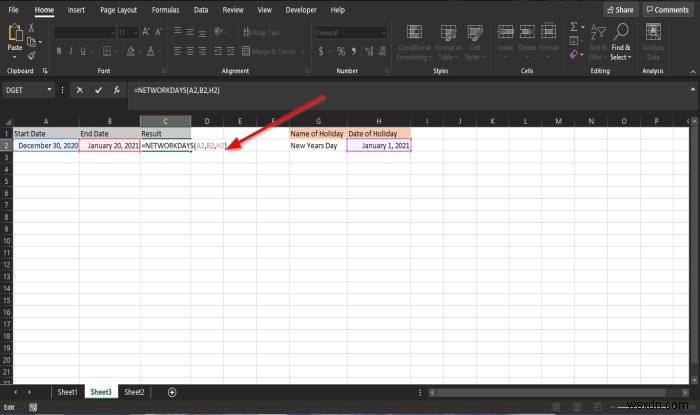 ExcelでNETWORKDAYS関数を使用する方法 