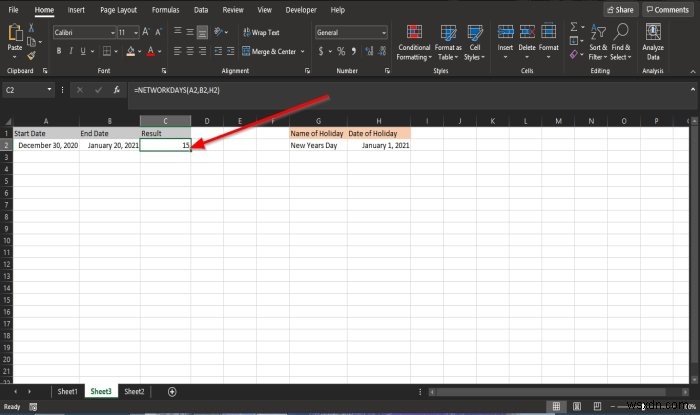 ExcelでNETWORKDAYS関数を使用する方法 