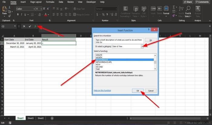 ExcelでNETWORKDAYS関数を使用する方法 