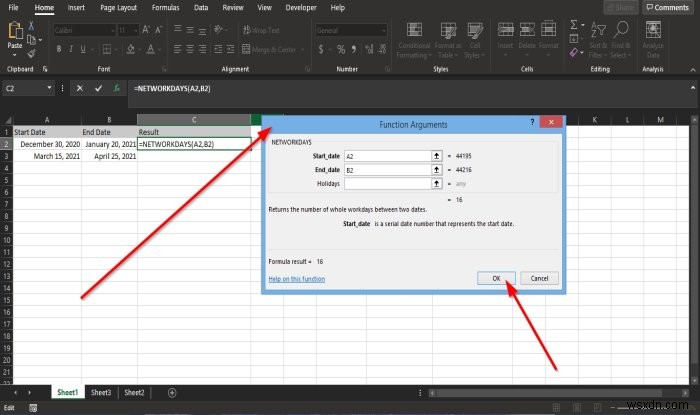 ExcelでNETWORKDAYS関数を使用する方法 