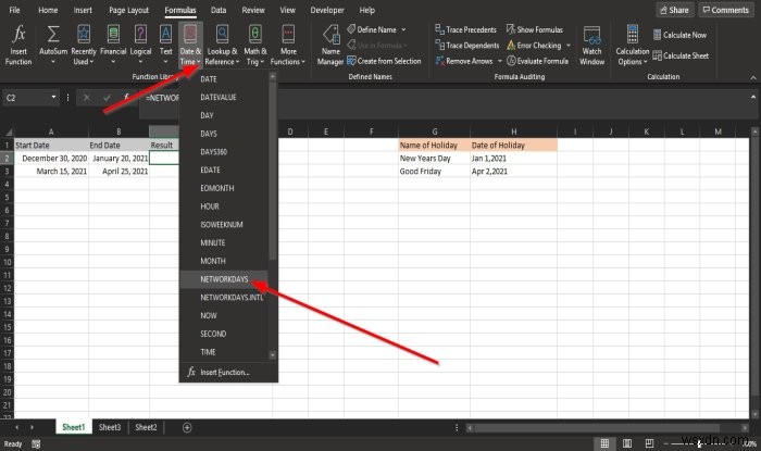 ExcelでNETWORKDAYS関数を使用する方法 