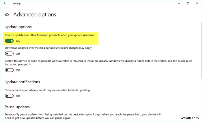 WindowsUpdateを使用して他のMicrosoft製品を更新する方法 