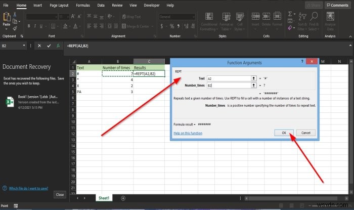 MicrosoftExcelでREPT関数を使用する方法 