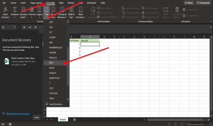 MicrosoftExcelでREPT関数を使用する方法 