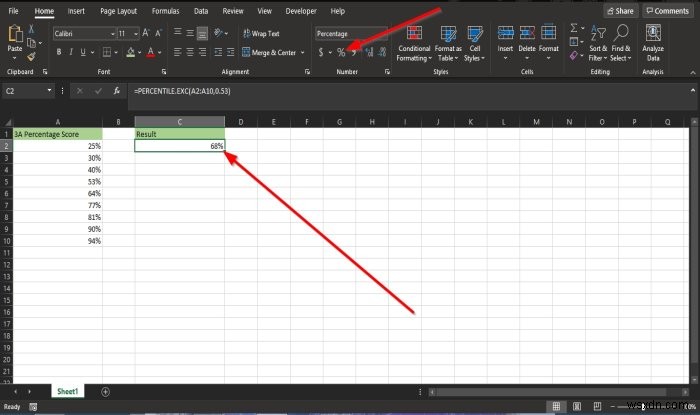 MicrosoftExcelでPercentile.Exc関数を使用する方法 