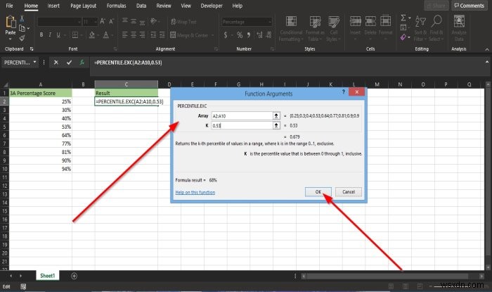 MicrosoftExcelでPercentile.Exc関数を使用する方法 