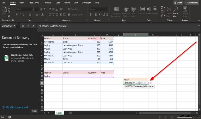 MicrosoftExcelでDPRODUCT関数を使用する方法 