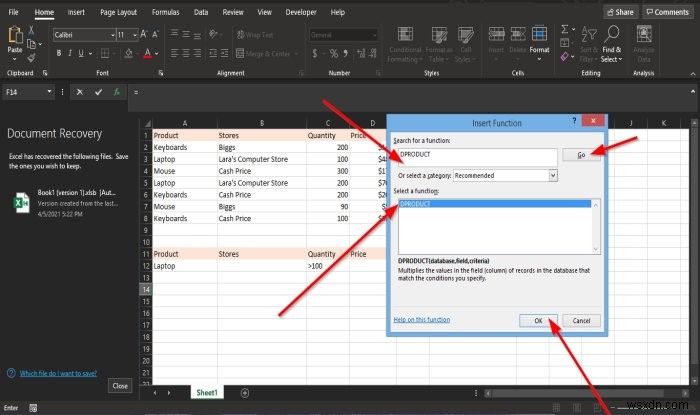 MicrosoftExcelでDPRODUCT関数を使用する方法 