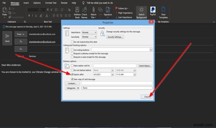 Outlookで電子メールの有効期限を設定する方法 