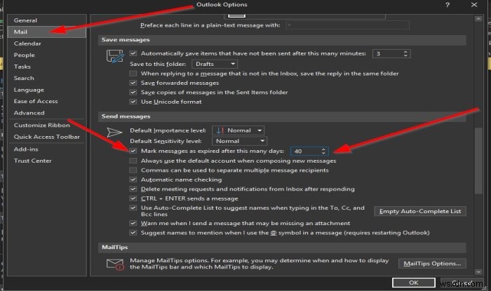 Outlookで電子メールの有効期限を設定する方法 