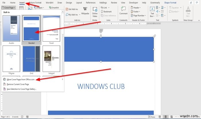 MicrosoftWordにカスタム表紙を挿入する方法 