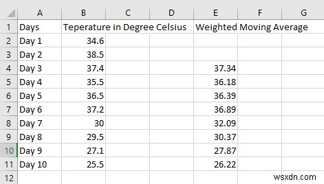 Excelで単純、加重、および指数移動平均を計算する方法 